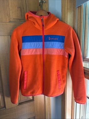cotopaxi Orange Women’s Teca Fleece Hooded Full Zip Jacket with Stripes